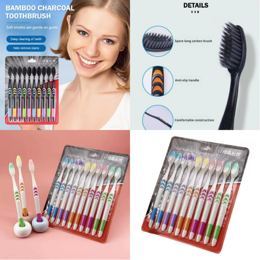 Bamboo Toothbrush Set - 10PCS Toothbrush Natural Bamboo Toothbrushes Set