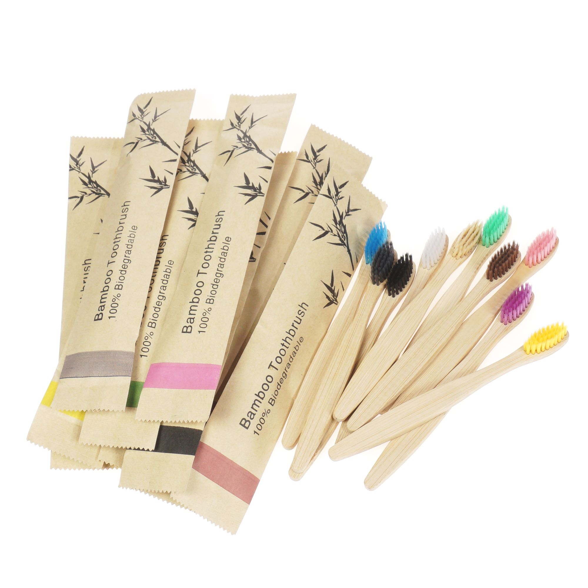 Bamboo Toothbrush Set - 20Pcs Children's Colorful Toothbrush Natural Bamboo